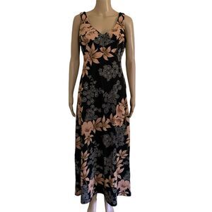 Vintage 80’s 90s Rampage Black Floral Maxi Dress Y2k Sleeveless V Neck Size 7